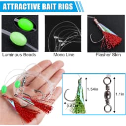 5packs Fishing Bait Rig Saltwater Flounder Rigs with Mono Leader for Flounder Sea Bass Halibut Black Pompano Bottom Fishing Rigs