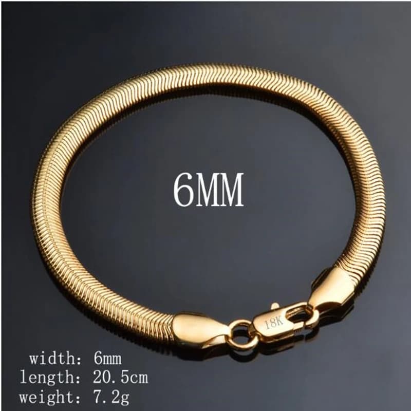 Fine 18K gold 6MM soft snake bone Chain 925 Sterling silver Bracelets for Women men Fashion Party Gifts elegant Jewelry
