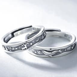 Vintage Creative Couple Rings for Lovers Statement Silver Color Engraving Whale Elk Star Moon Open Engagement Wedding Band Gift