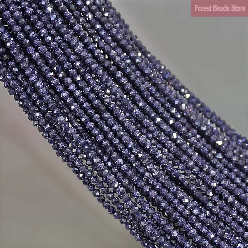 Natural Faceted Dark Blue SandStone Round Spacer Loose Beads for Bracelet Necklace Beads DIY Jewelry Making 15'' Strand 2mm/3mm