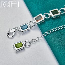 DOTEFFIL 925 Sterling Silver Square inlaid With Multi-color AAA Zircon Bracelet Chain For Woman Engagement Party Wedding Jewelry