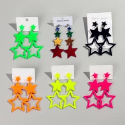 Punk Neon Color Star Acrylic Dangle Earrings For Women Hollow Geometric Pentagram Long Drop Earrings Fashion Jewelry Gifts
