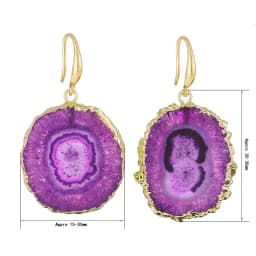 Irregular Druzy Quartz Stone Sunflower Drop EarRing for Women Dyed Color Reiki Healing Jewelry Purple