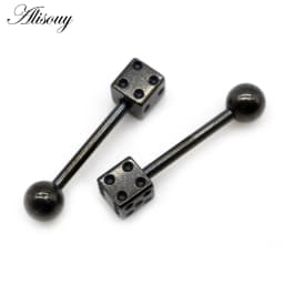 Alisouy 2pcs Punk Unisex Ball Dice Stainless Steel Tongue Rings Bars Girls 14G Industrial Barbells Tongue Piercing Body Jewelry