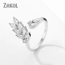 ZAKOL Fashion Wedding Ring for Women Leaf Shape Clear Cubic Zirconia Rings Party Jewelry Wholesale
