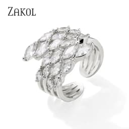 ZAKOL Fashion Wedding Ring for Women Leaf Shape Clear Cubic Zirconia Rings Party Jewelry Wholesale