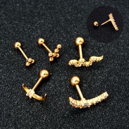 1pcs New Style Stainless Steel Ear Piercing Cz Stud Earrings Snake Moon Round Ball Arc Cartilage Helix Conch Screw Back Earring