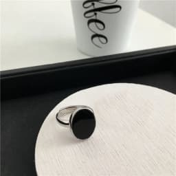 LIVVY Minimalist Fashion Oval Shaped Black Drop Glaze Silver Color Open Ring Double Temperament Jewelry Gift For Woman