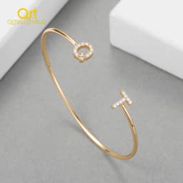 Qitian Custom Letter Bracelet Pave Initial Personalized Bangles For Women Unique Cuff Bracelets Crystal Bangle Jewelry Kpop Gift