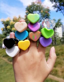 FishSheep Big Colorful Resin Heart Rings For Women Korean Geometric Transparent Shiny Acrylic Ring Girls Fashion Jewelry Gifts
