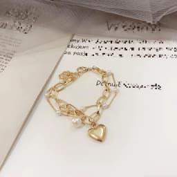 Fashion Chain Love Pearl Double Bracelet Temperament Peach Heart Pendant Bracelet Female College Student Jewelry Pulsera