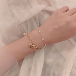 Fashion Chain Love Pearl Double Bracelet Temperament Peach Heart Pendant Bracelet Female College Student Jewelry Pulsera