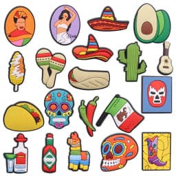 1PCS Shoe Charms Mexico Woman Hat Avocado Corn Racket Taco Cactus Guitar Skull Chili Flag Wine Horse Buckle Clog Ornaments
