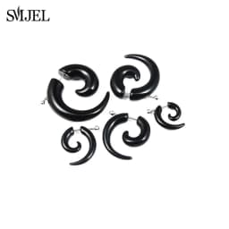 Punk Acrylic Black Bull Horn Shape Earrings for Women Men Personality Snail Studs Tribal Spiral Earing Piercings Hip-Hop Jewelry