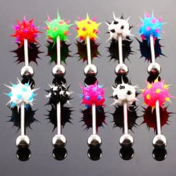 HONGTU 5Pcs Tongue Rings Mixed Color Silicone Ball Tongue Piercing Barbell For Women Stainless Steel Body Piercing Jewelry 14G