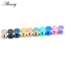 Alisouy 2pcs Gothic Stainless Steel Barbell Round Stud Earrings For Women Men Dumbbell Pierceing Earrings Punk Fashion Jewelry