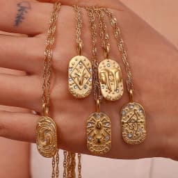 E.B.belle Trendy Personality Square Stainless Steel Pendant Embossment 12 Constellation Sign PVD Gold-plating Necklace For Women