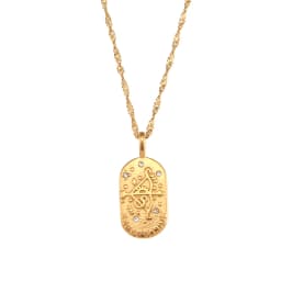 E.B.belle Trendy Personality Square Stainless Steel Pendant Embossment 12 Constellation Sign PVD Gold-plating Necklace For Women