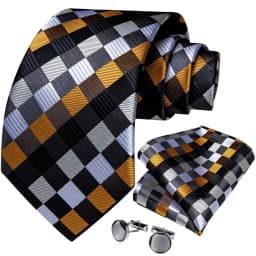 New Fashion Plaid Men's Tie Set High Quality 8cm Width Neck Tie Handkerchief Cufflinks Business Wedding Tie Gift For Men