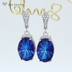 S&Z DESIGN 2021 New Fashion Luxury Large Oval Crystal Dangle Earrings Cubic Zirconia Earrings For Women Wedding Elegant Jewelry