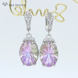 S&Z DESIGN 2021 New Fashion Luxury Large Oval Crystal Dangle Earrings Cubic Zirconia Earrings For Women Wedding Elegant Jewelry