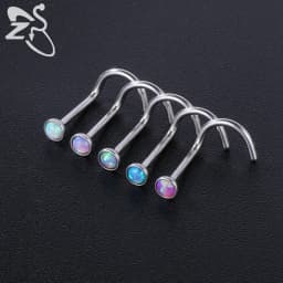 ZS 3-5pcs/Lot Stainless Steel Nose Stud Set Colorful Opal Nose Studs 3MM Nose Piercings L Shape Nostril Piercing Jewelry 20G