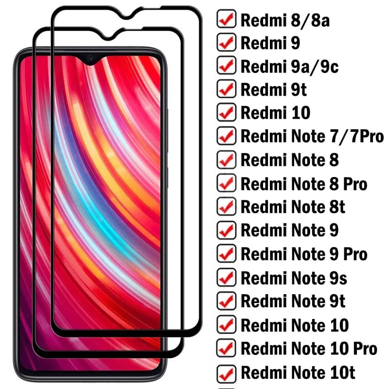 15D Full Tempered Glass For Xiaomi Redmi 8 8A 9 9A 9C 9T Screen Protector Redmi Note 8 9 10 Pro Max 8T 9T 9S 10S Protective Film