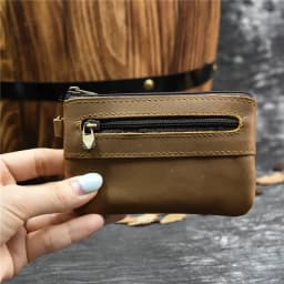 Luufan Genuine Leather Zipper Coin Wallet Men Wowen Natural Leather Small Short Purse Card Holder Cash Clutch Wallets Key Ring