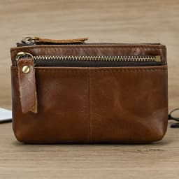 Luufan Genuine Leather Zipper Coin Wallet Men Wowen Natural Leather Small Short Purse Card Holder Cash Clutch Wallets Key Ring