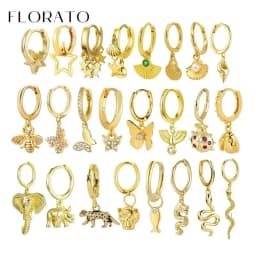 925 Sterling Silver ear needles Animal Butterfly/Elephant/Shell Pendant Hoop Earrings For Women Fashion Jewelry Accessories