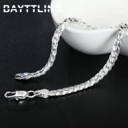 BAYTTLING 925 Sterling Silver 2 Piece 5MM Full Sideways Chain Necklace Bracelet For Women Men Fashion Jewelry Sets Wedding Gift