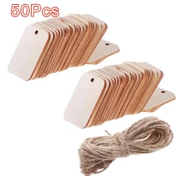 25/50/Pcs Unfinished Wood Pieces Blank Wooden Rectangle with Holes Wood Tags Bookmark Hemp Rope for DIY Craft Christmas Hanging