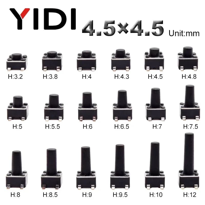 50pcs 4.5*4.5*4/5/6/7/8/9/10/12mm Momentary Tactile Tact Push Button Switch On Off 4 Pins SMD SMT Microswitch Electronic Set