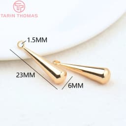(2989)10PCS 23x6MM 24K Gold Color Brass Long Water Drop End Beads Charms High Quality DIY Jewelry Making Findings Accessories