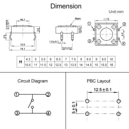 10pcs Panel PCB Tact Push Button On Off Momentary Reset Tactile Microswitch DC12V 4 Pin DIP 12x12 H=5/6/7/8/9/10/12/13/15/16mm
