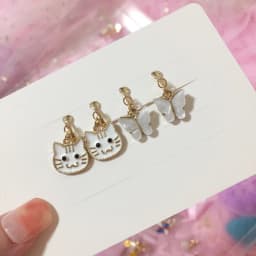 2 Pairs/Set 2 Pairs/Set New Arrivals Cute White Cats Butterfly Clip on Earrings for Kids Girls Earrings Jewelry No Pierced Child