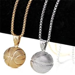 Three-Dimensional Basketball Pendant Necklace Hip-Hop Football Pendant Chains Accessories Men's Sports Ball Round Pendant Chain