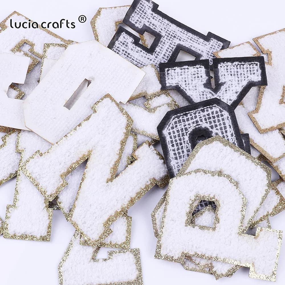 A-Z White Chenille Letter Patches Towel Sequins Clothing Patch Clothes Sew on Applique DIY Garment Hat Decor