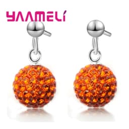 Hot Sale 925 Sterling Silver Earrings Austrian Crystal Pave Disco Ball Hoop Lever Back Huggie Pendientes Women Girls Jewelry