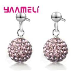 Hot Sale 925 Sterling Silver Earrings Austrian Crystal Pave Disco Ball Hoop Lever Back Huggie Pendientes Women Girls Jewelry
