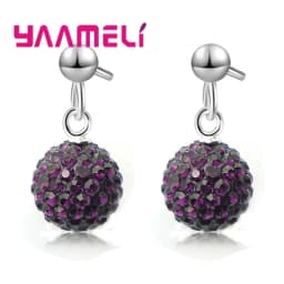 Hot Sale 925 Sterling Silver Earrings Austrian Crystal Pave Disco Ball Hoop Lever Back Huggie Pendientes Women Girls Jewelry