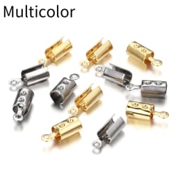 30pcs/lot Stainless Steel Cove Clasps Cord End Caps Leather Clip Tip Fold Crimp Bead Connectors For DIY Jewelry Making Findings