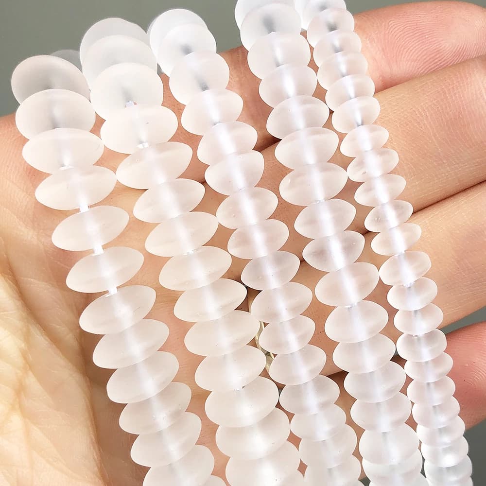 Matte Frosted White Quartz Crystal Rondelle Beads 6 8 10mm Round Loose Spacer Beads For Jewelry DIY Bracelet Accessories 15''