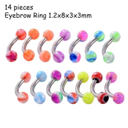 8/10/14pcs Acrylic Colorful Mixed Style Nose Ring Tongue Lip Eyebrow Ring Ear Studs Tragus Helix Lobe Ball Piercing Body Jewelry