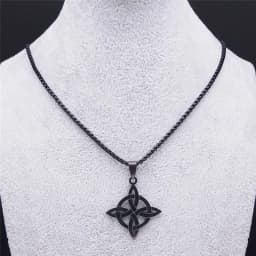 Stainless Steel Witchcraft Witch's Knot Geometry Long Chain Necklace for Men/Women Black Color Jewelry Bijoux Femme N4273S03