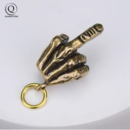 Metal Brass Raised Middle Finger Up Shape Keychain Pendant Jewelry Punk Rock Men Fashion Car Key Chain Ring Hanging Hand Keyring