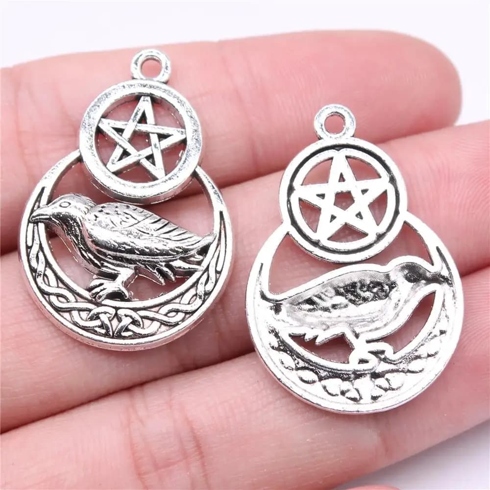 WYSIWYG 5pcs 3 Styles Witch Charms Pentagram Star Crow Charms Pendant For Jewelry Making DIY Jewelry Findings