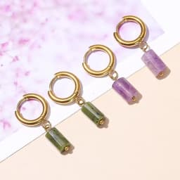 Natural Stone Amethyst Aquamarine Cylinder Shape Stainless Earring Women Reiki Healling Pendant Earring Fashion Jewelry Gifts