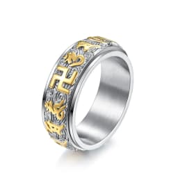 8mm Stainless Steel Tibetan Buddhist Mantra Sanskrit Spinner Ring for Men Women Size 6-12