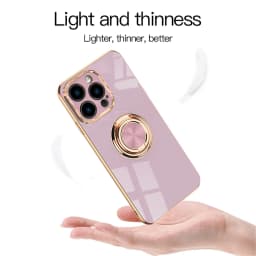 Luxury Plating Silicone Case For iPhone 16 15 14 13 12 11 Pro Xs Max Mini SE XR 8 Metal Ring Holder Stand Shockproof Soft Cover